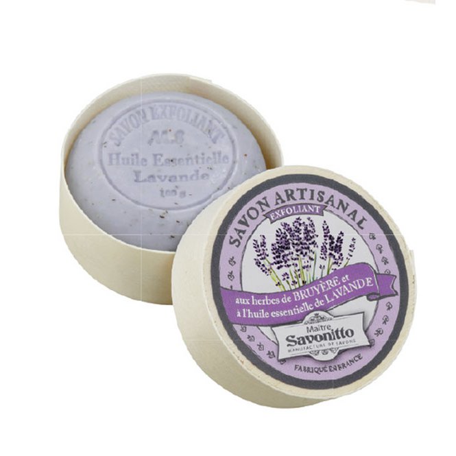 Lavender exfoliating soap in wooden box 100g