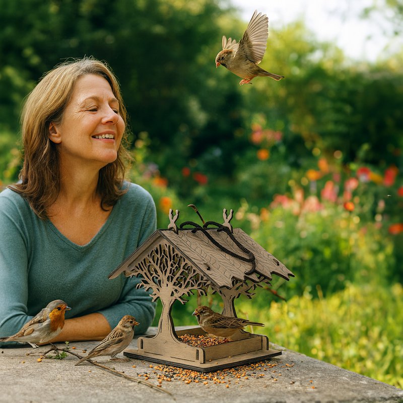 Hölzerne Vogelfutterleiter, minimalistischer Akzent für Garten, Hof und Terrasse