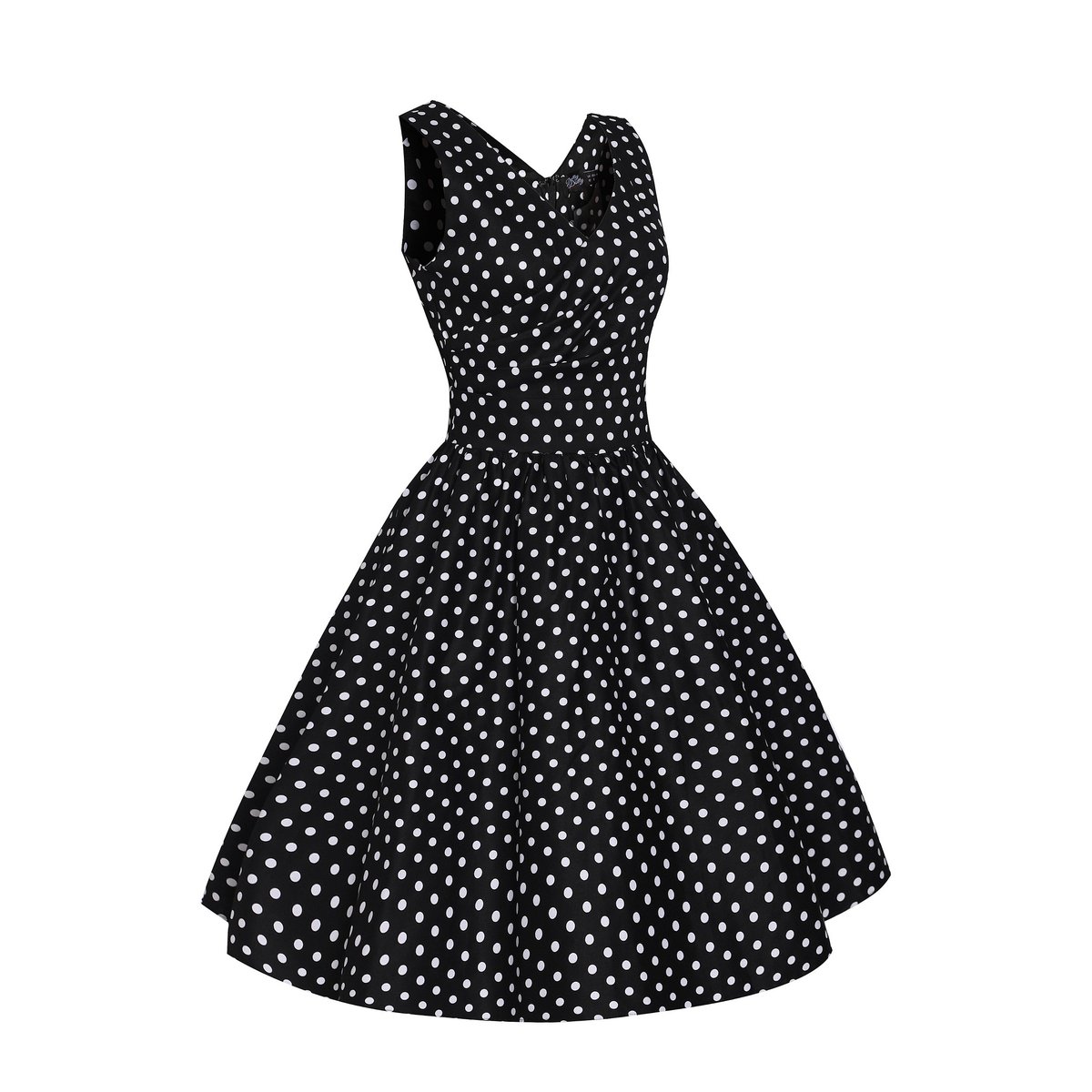 Stock UE May V-Neck 50-tych sukienki w stylu Black Polka Dot