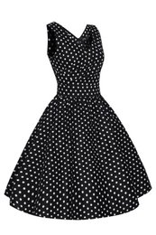 Stock UE May V-Neck 50-tych sukienki w stylu Black Polka Dot
