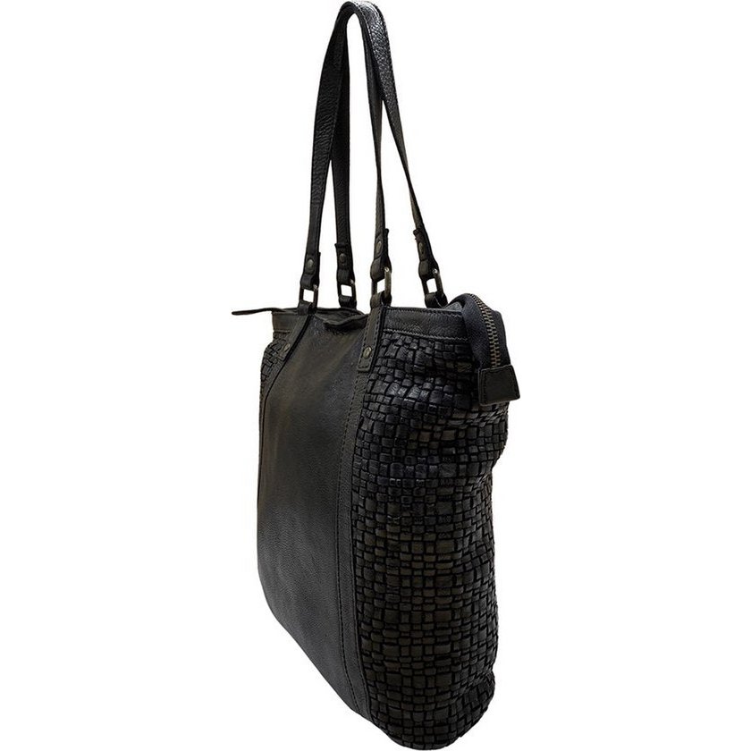 Arrigo Ladies Shopper - sort flettet læder med lynlås