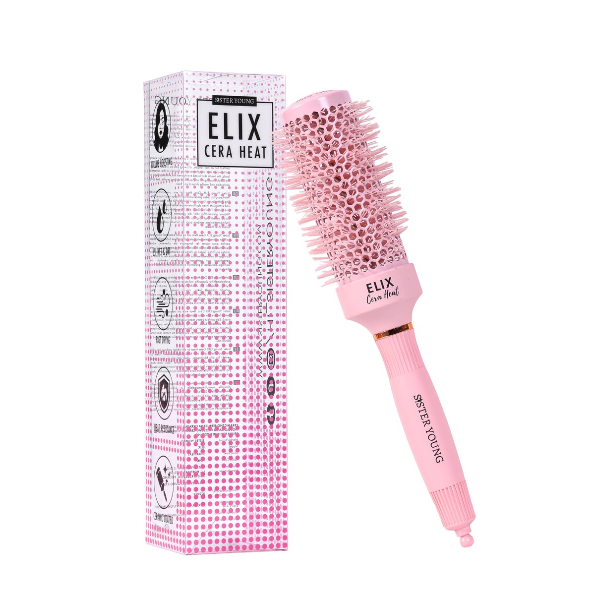 Sister Young l ELIX Cera Heat – ceramic thermal styling brush with tail pick