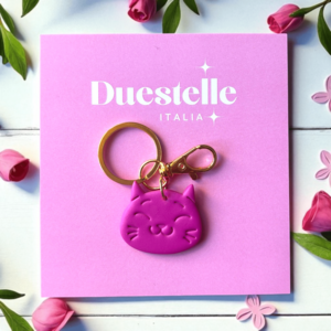 Roze Kat – Handgemaakte Fuchsia Kitten sleutelhanger