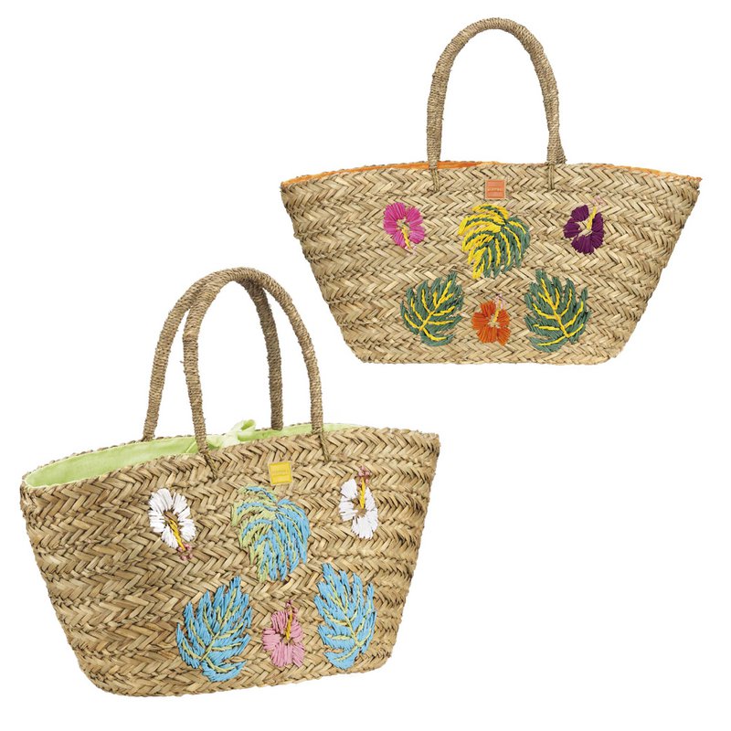 Maxi halmtaske med blomsterbroderi