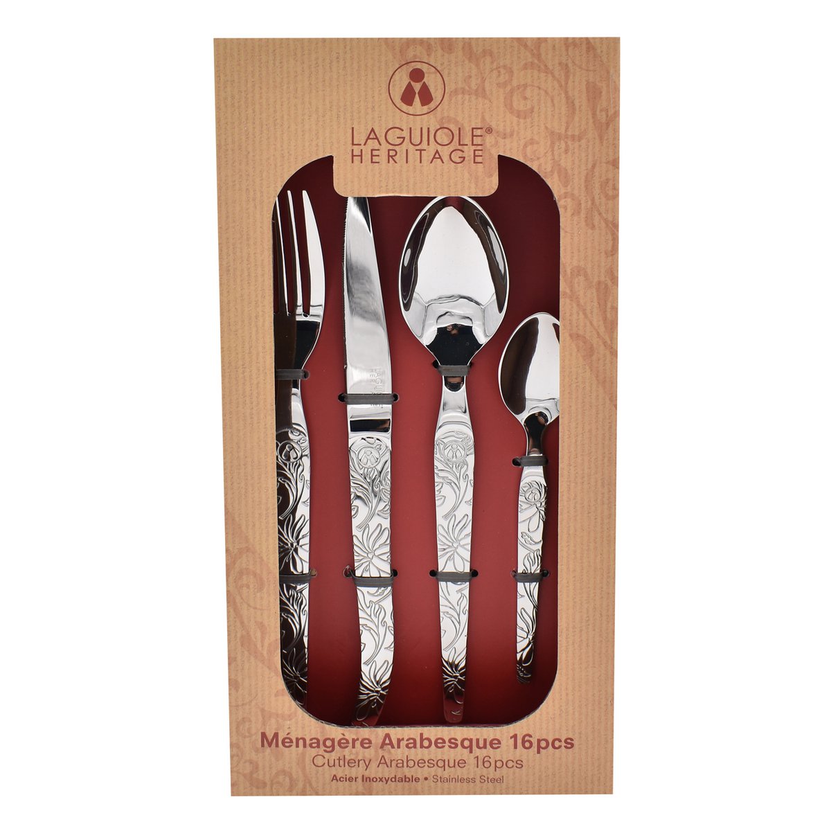 Laguiole HERITAGE Cutlery set 24 pieces engraved metal - Venetian style - shiny and satin stainless steel - Chic baroque style - Cutlery for lunch or dinner