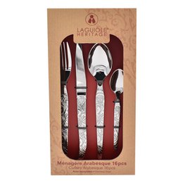 Laguiole HERITAGE Cutlery set 24 pieces engraved metal - Venetian style - shiny and satin stainless steel - Chic baroque style - Cutlery for lunch or dinner