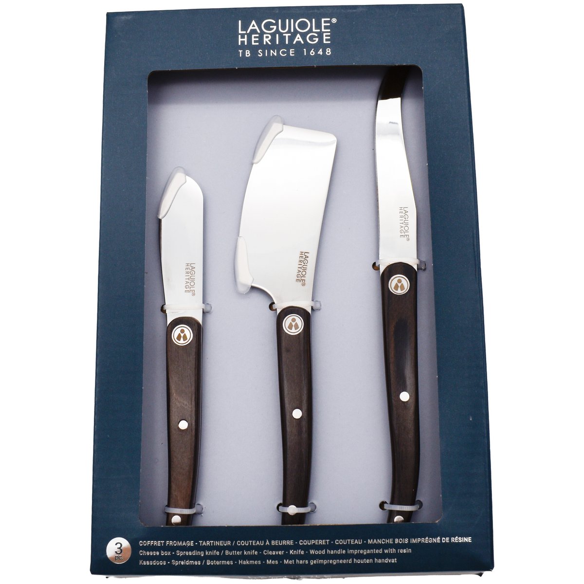 Coffret Laguiole Heritage – 3 Couteaux à Fromage – Manche Bois Résiné