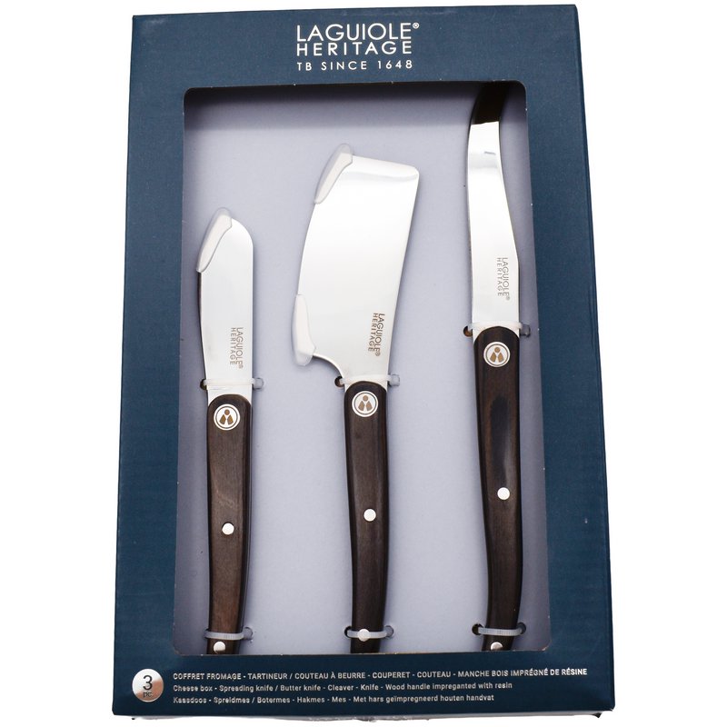 Coffret Laguiole Heritage – 3 Couteaux à Fromage – Manche Bois Résiné