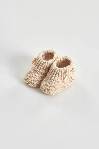 Baby-Strickstiefel mit Schleife, Elfenbein, 10er-Box