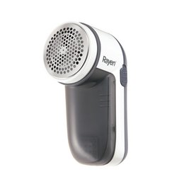 Compact, handheld electric lint remover for quick fabric de-pilling and lint removal. Sleek, gray design with a removable lint collector.