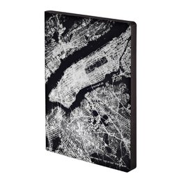 Notebook with a black and white abstract design featuring a textured, cracked surface pattern.