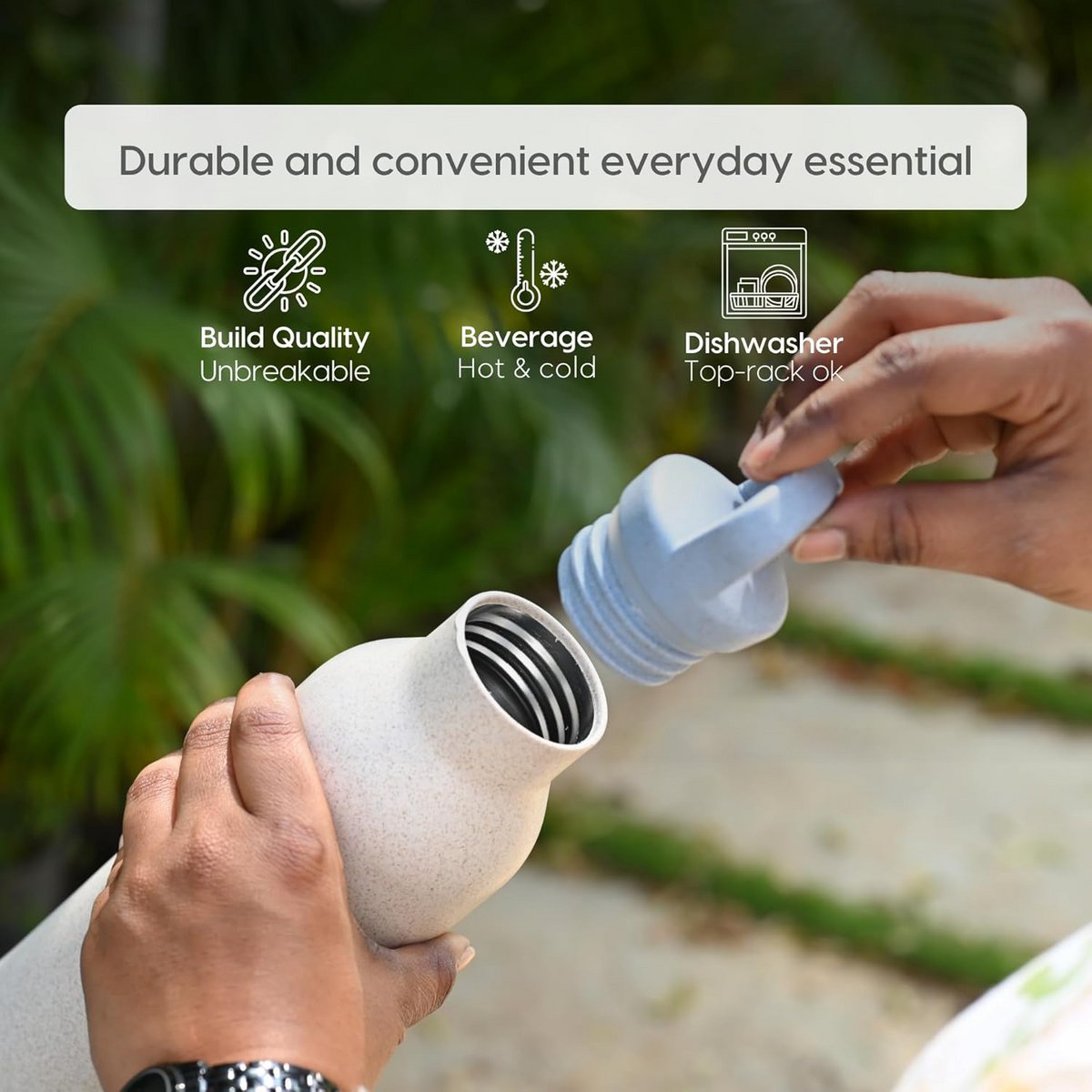 Ecofy Earth Friendly Eco Kildevandsflaske til kontor og skoler | Vandflaske i rustfrit stål til børn og voksne lavet med risskaller | Lækagesikker |1 enhed, 900 ml | TUV certificeret