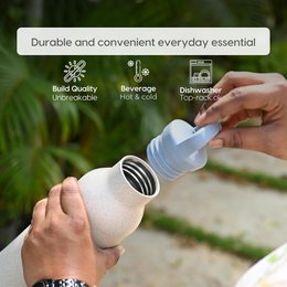 Ecofy Earth Friendly Eco Kildevandsflaske til kontor og skoler | Vandflaske i rustfrit stål til børn og voksne lavet med risskaller | Lækagesikker |1 enhed, 900 ml | TUV certificeret