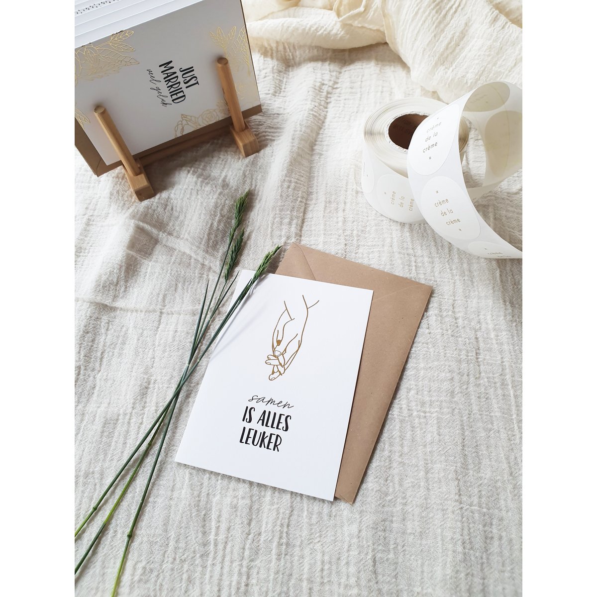 Dubbele wenskaart + envelop | Samen is alles leuker | Goudfolie