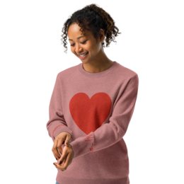 Heart Knitted crew neck sweater CORAL
