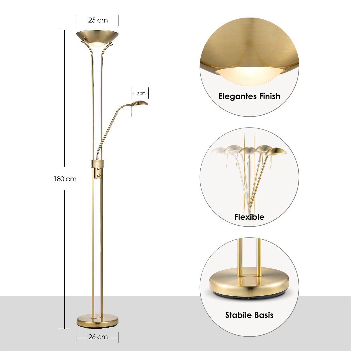 Home Sweet Home R7s + G9 LED-Uplight-Stehleuchte – klassisches Gold/Bronze