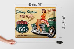 Blechschild Pinup 40x30cm Retro Gas Oil open 24 hours