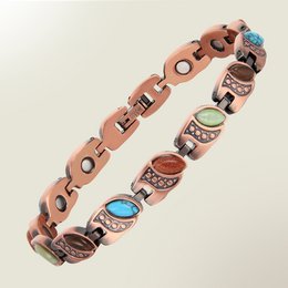 Luxury health bracelet with magnetic copper, stone, gold sand, green jade, cat's eye, and turquoise accents. Bangle style, 0.8 cm width.