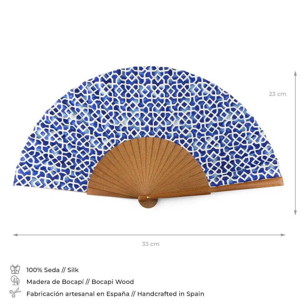 Abanico con estampado de luna Ikat azul
