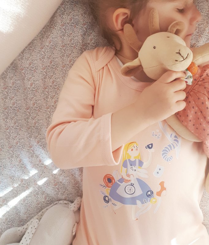 Powder pink pajamas Alice in Wonderland 100% organic cotton certified OEKO-TEX