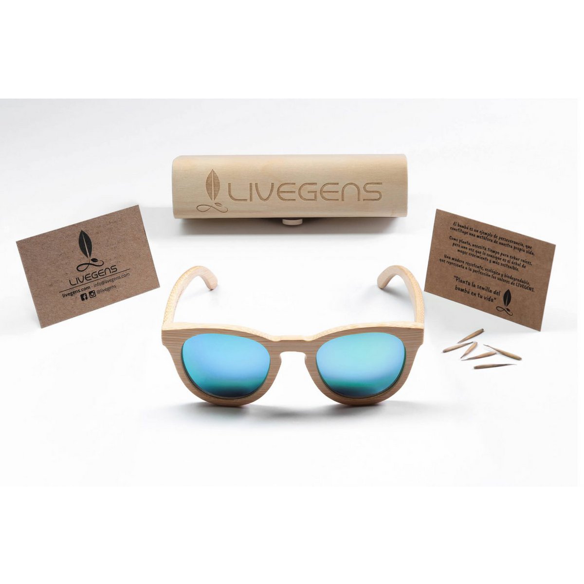 Lunettes de soleil en bambou - Livegens Blue Tropic