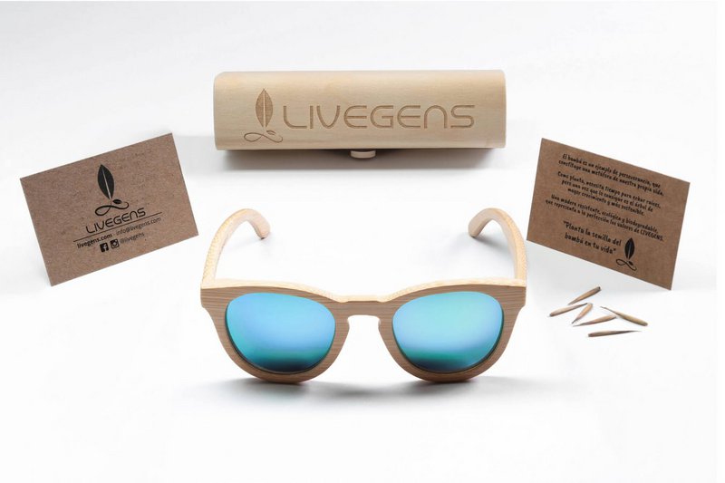 Occhiali da sole in bambù - Livegens Blue Tropic