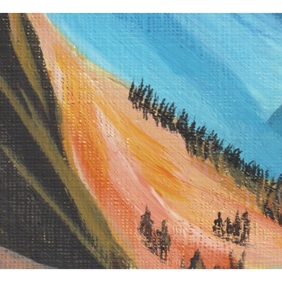 Roadtrip – A5-Kunstplakat eines Original-Acrylgemäldes mit Wohnmobil und Bergen