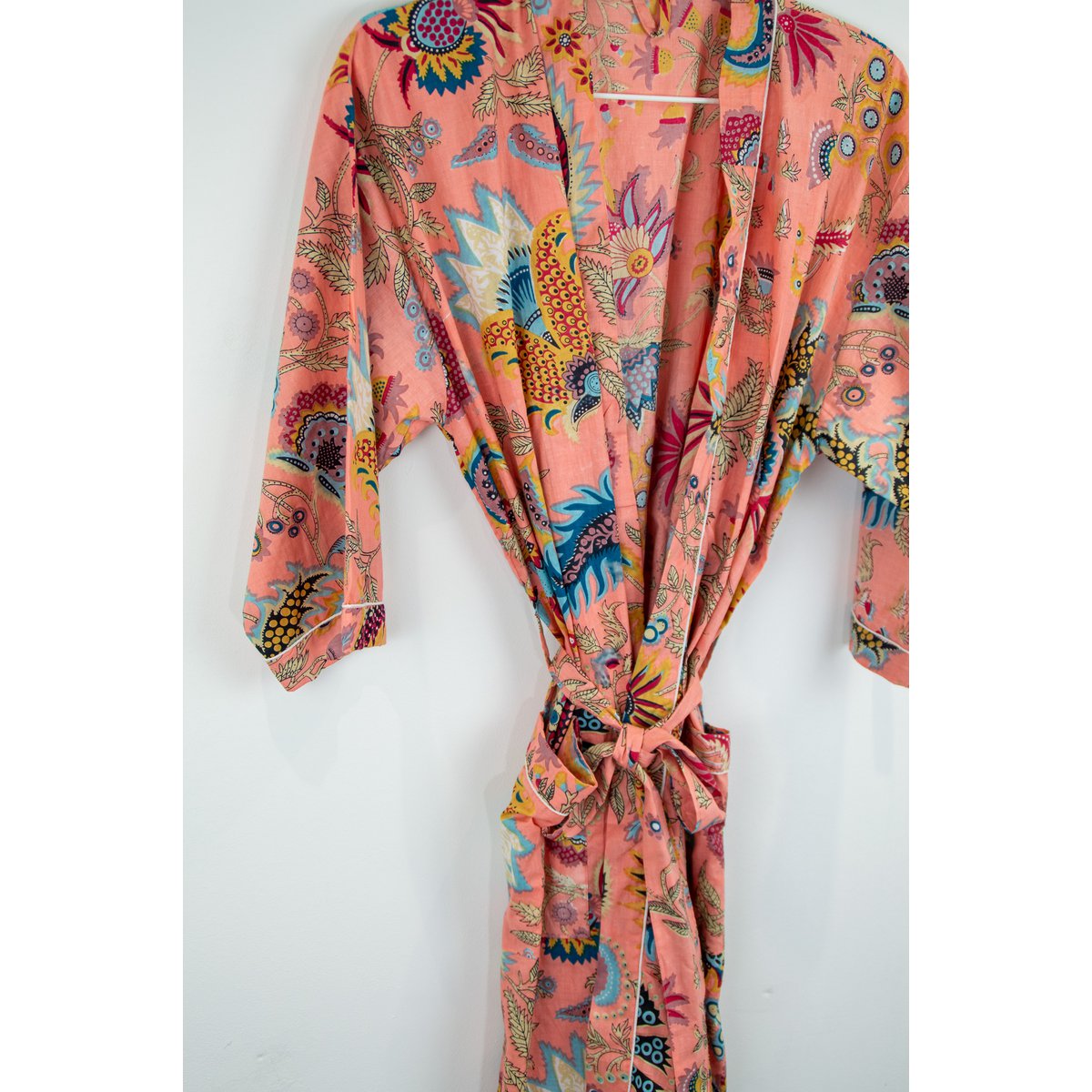 Mantle du matin imprimé en bloc orange, peignoir, 100% coton, manteau du matin, kimono, d'Inde, imprimé à la main