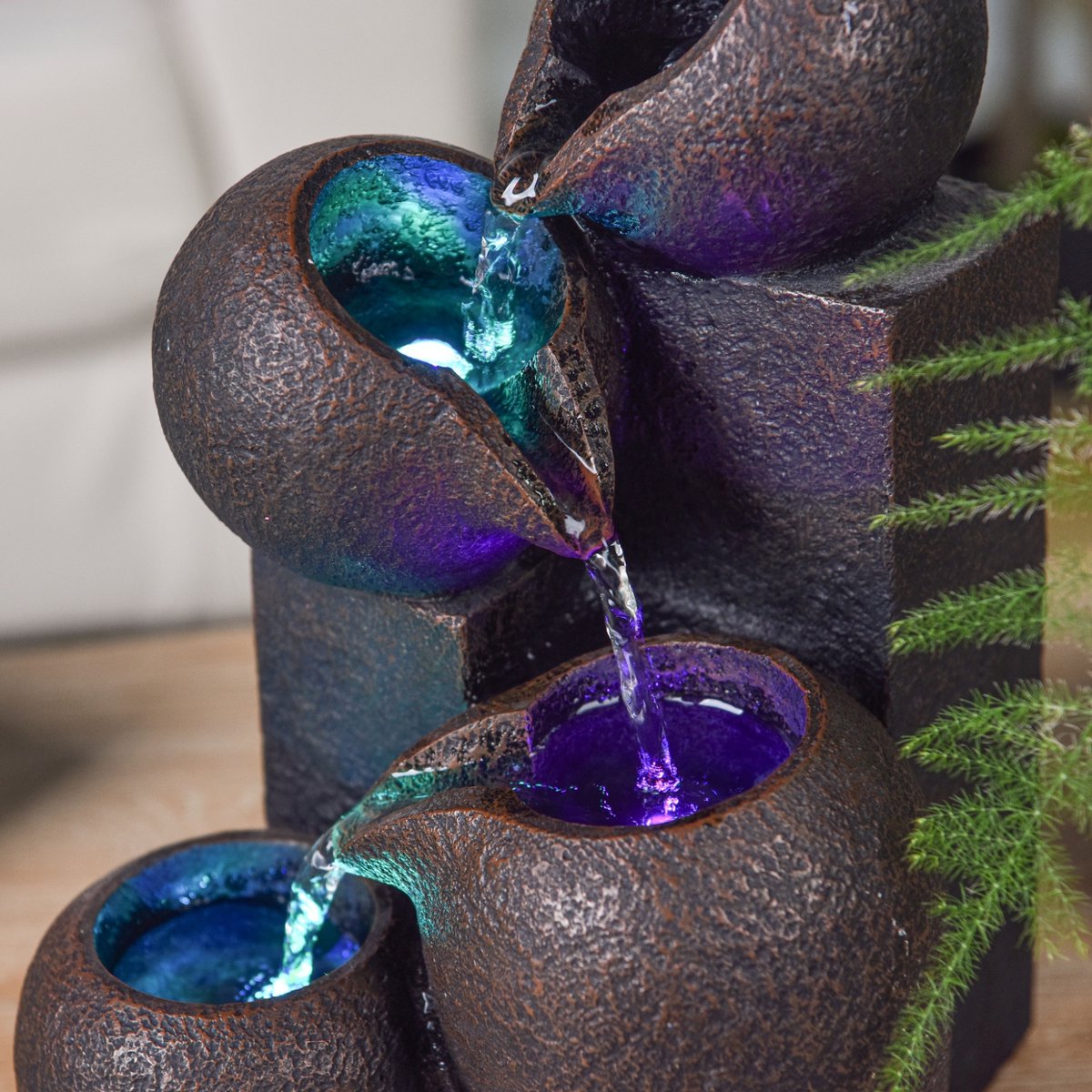 Binnenfontein - Luba - Zen en ontspannende sfeer - Gekleurd ledlicht - Trapsgewijze stroom - Decoratief cadeau-idee