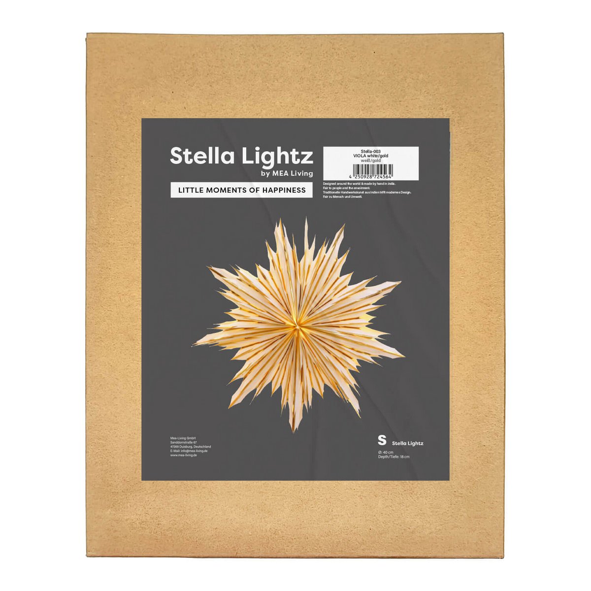 Stella-Viola, white paper with gold foil 40cm