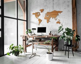 Wooden World Map - 10 Wood Types - Magnetic Hanging System