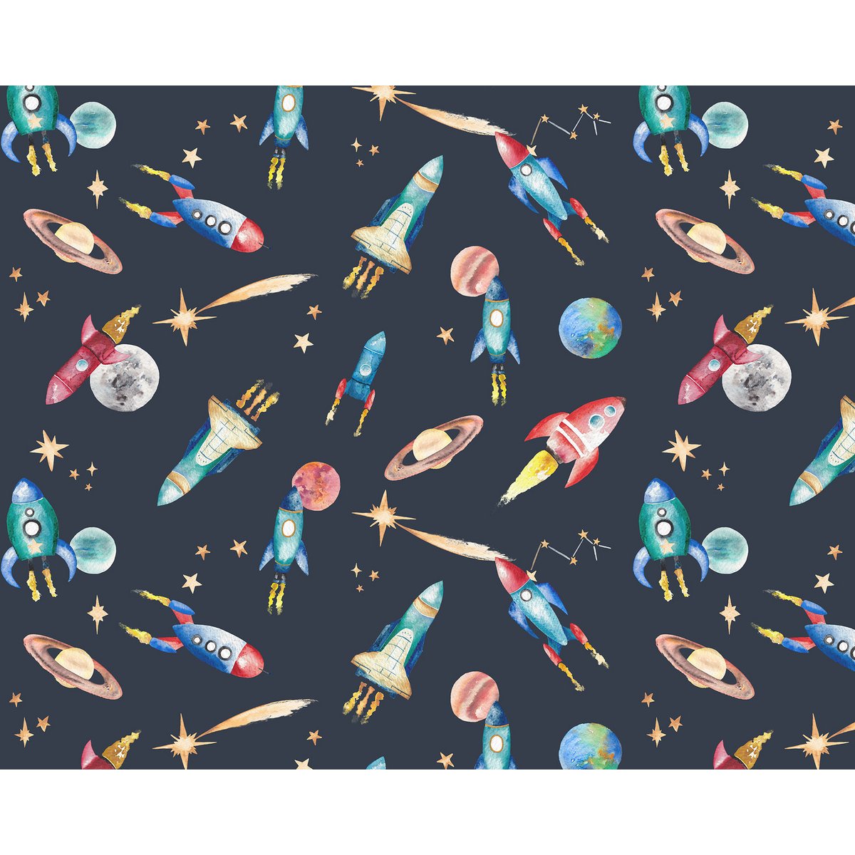 Carta da parati per bambini Rockets - Colore mezzanotte