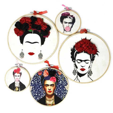 Frida Inspired – Gesticktes Porträt-Wandkunst-Set, sortiert (5 Stück)