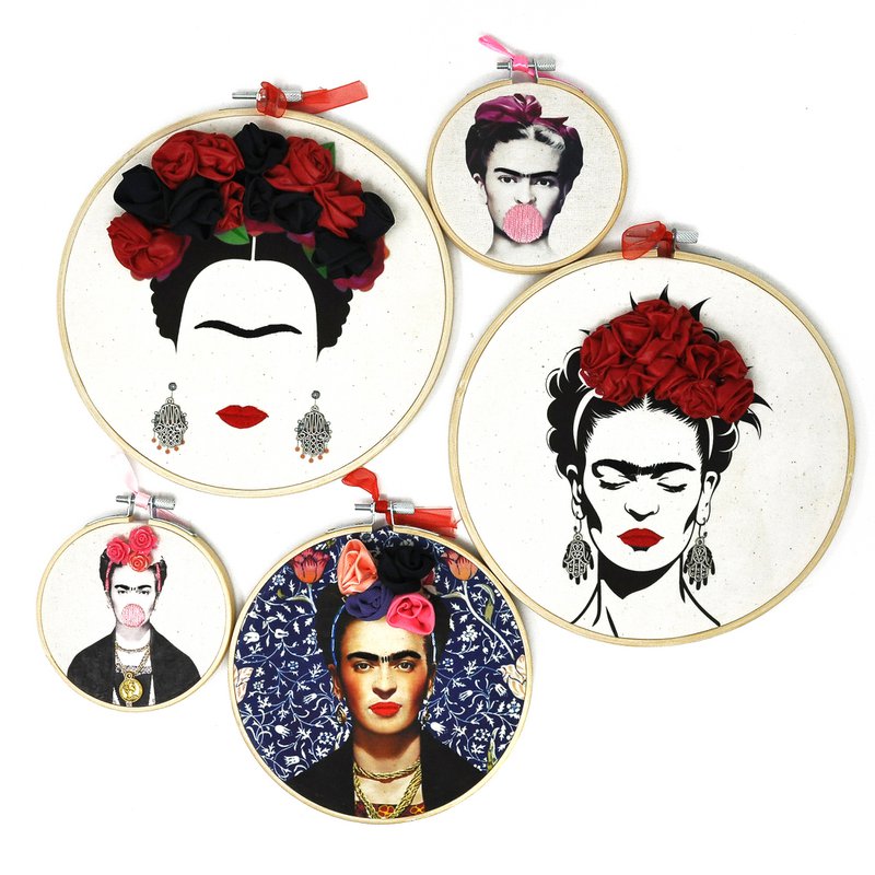 Frida Inspired – Embroidered Portrait Wall Art Set Assorted (5 pieces) 