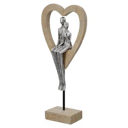 Skulptur Herz Aroha, braun, silberfarben H.34 cm