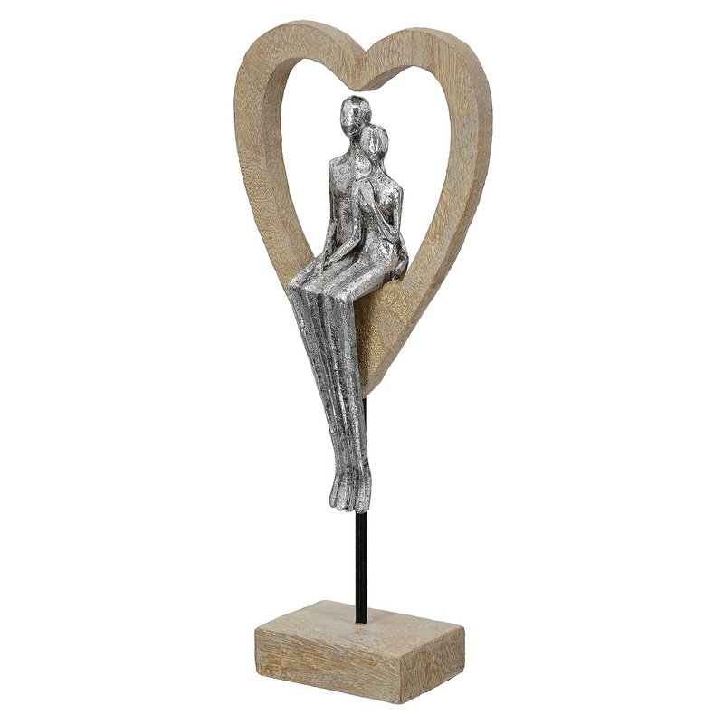 Skulptur Herz Aroha, braun, silberfarben H.34 cm