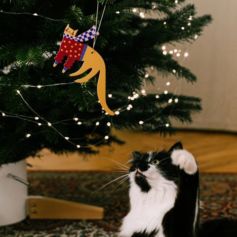 Cute Yellow Cat Christmas tree hanging decoration
