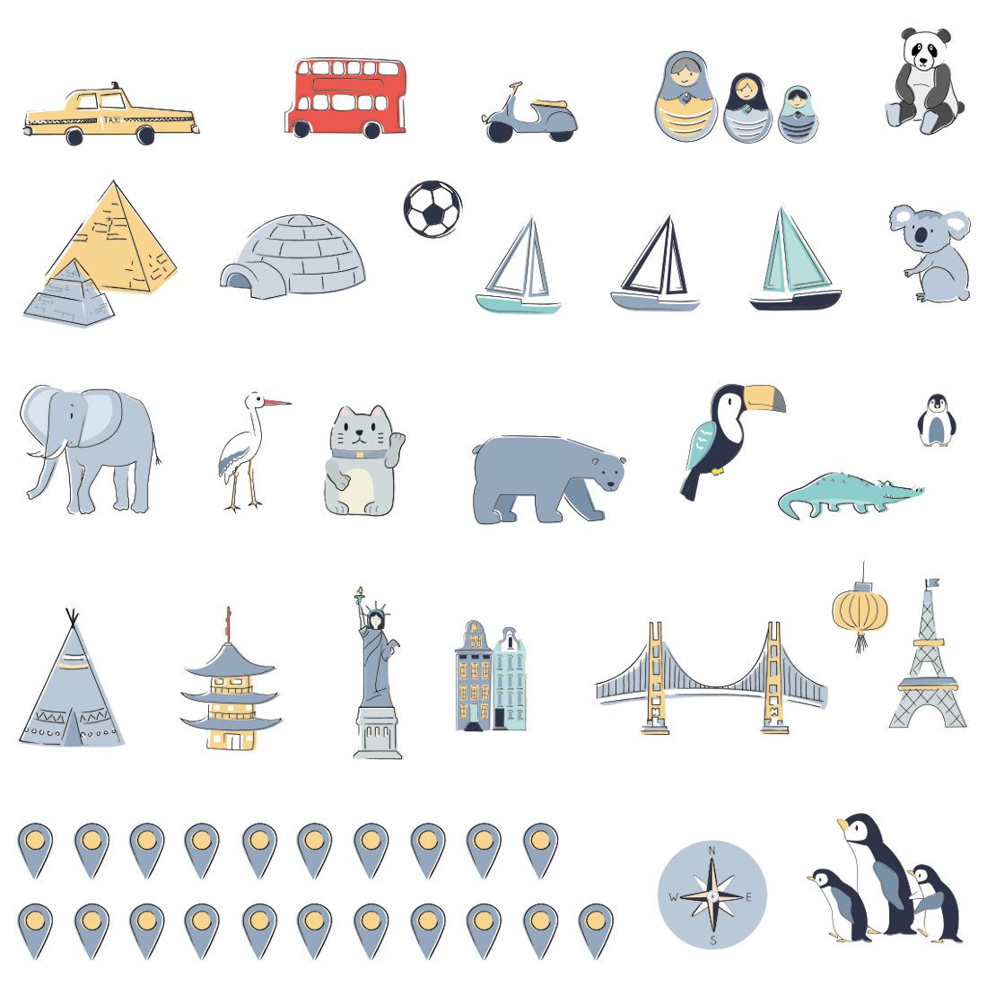 Muursticker | Wereldkaart blauw