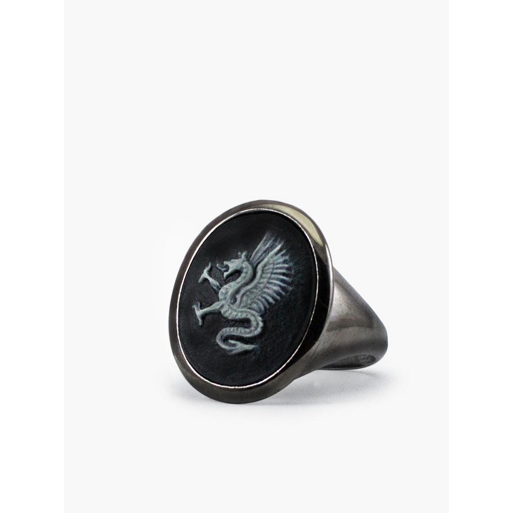 Anello con sigillo con cammeo drago