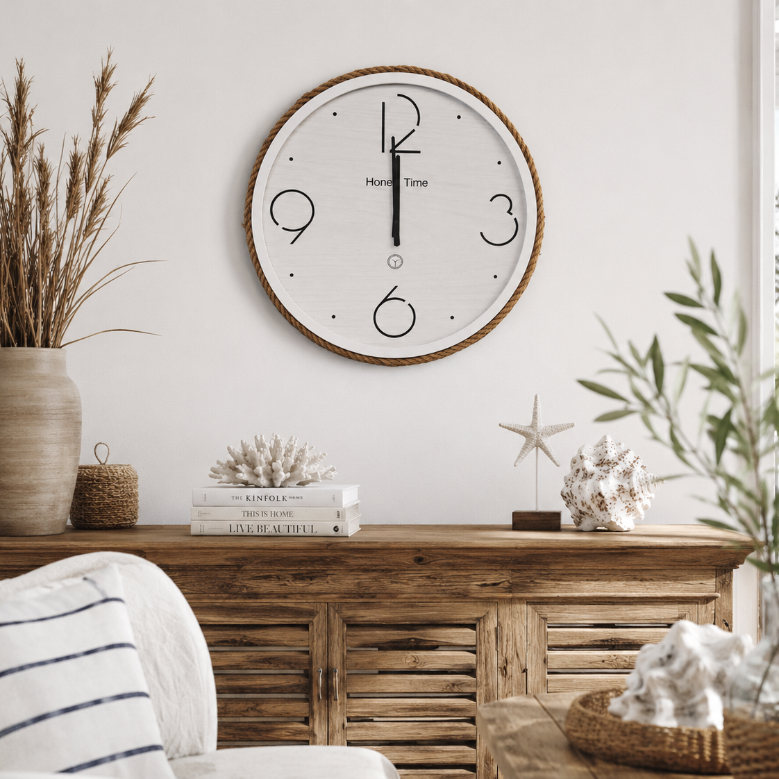 Weiße Uhr mit Kordelrand Ø 60 cm
