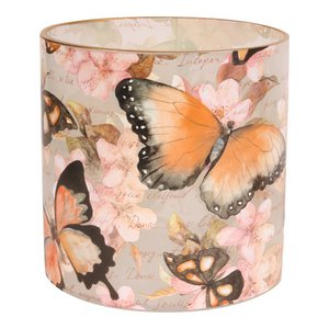 Tealight Holder with Butterflies 15 cm - Glass