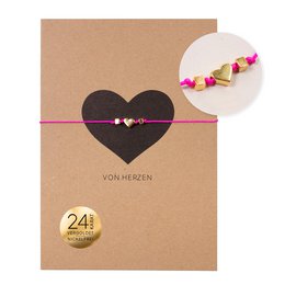 Bracelet on card - heart gold - from hearts - 24K gold-plated pendant - macrame - DIN A6 recycled card