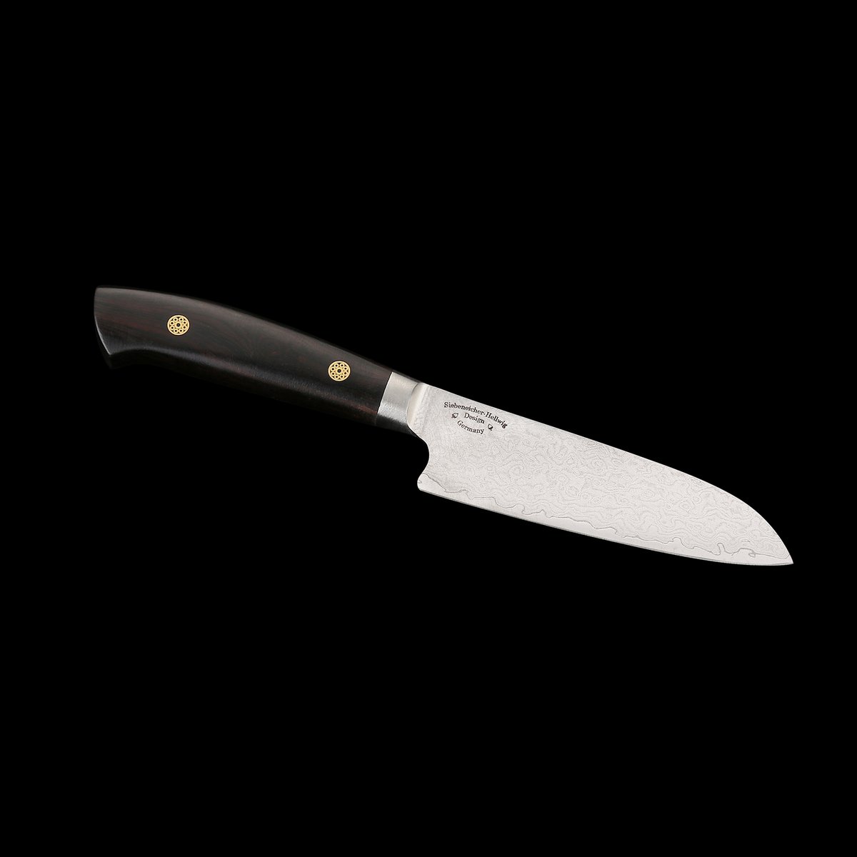 KATAHIRO KUBOTA zeis 3st. Koks-/Santoku-messenset gemaakt van damast en ebbenhouten handvat