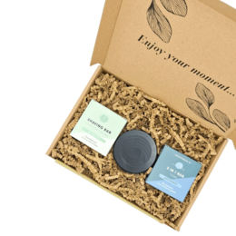 Men's soap gift set in a box, includes natural soap bars and a soap dish.