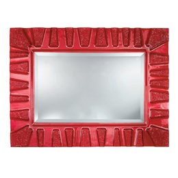 Red rectangular wall mirror glass textured frame decorative modern design 80x60cm
