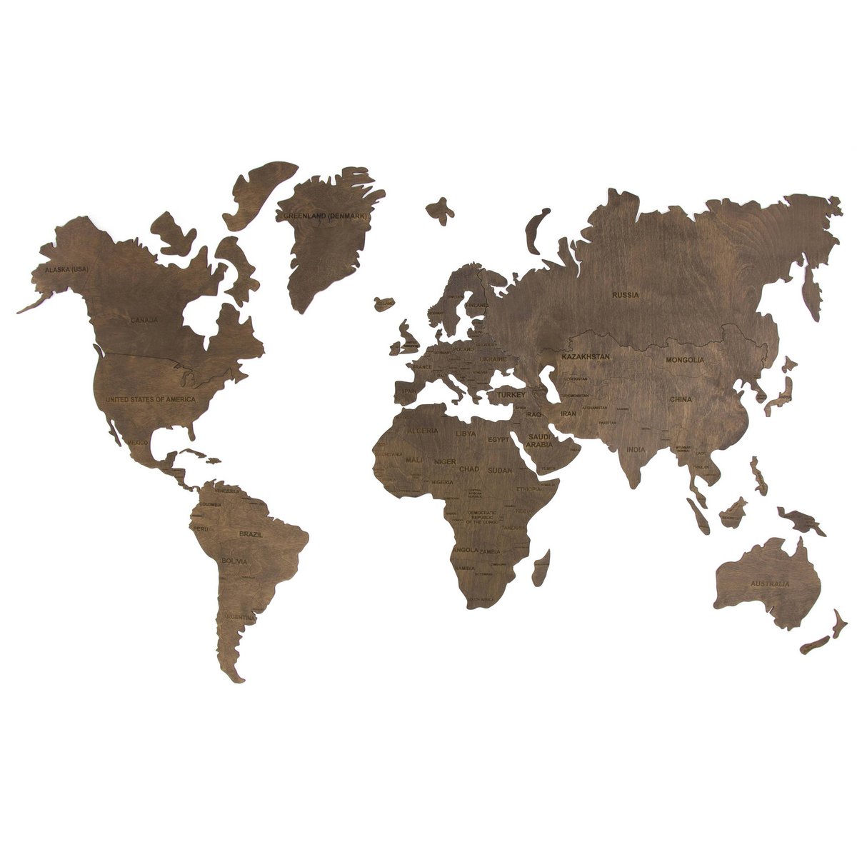 Wooden world map, Wood wall world map