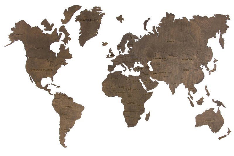 Wooden world map, Wood wall world map