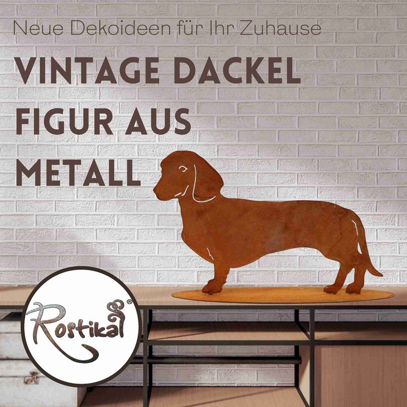 chien | Patine Teckel Waldi | Figurine animale en métal rouillé