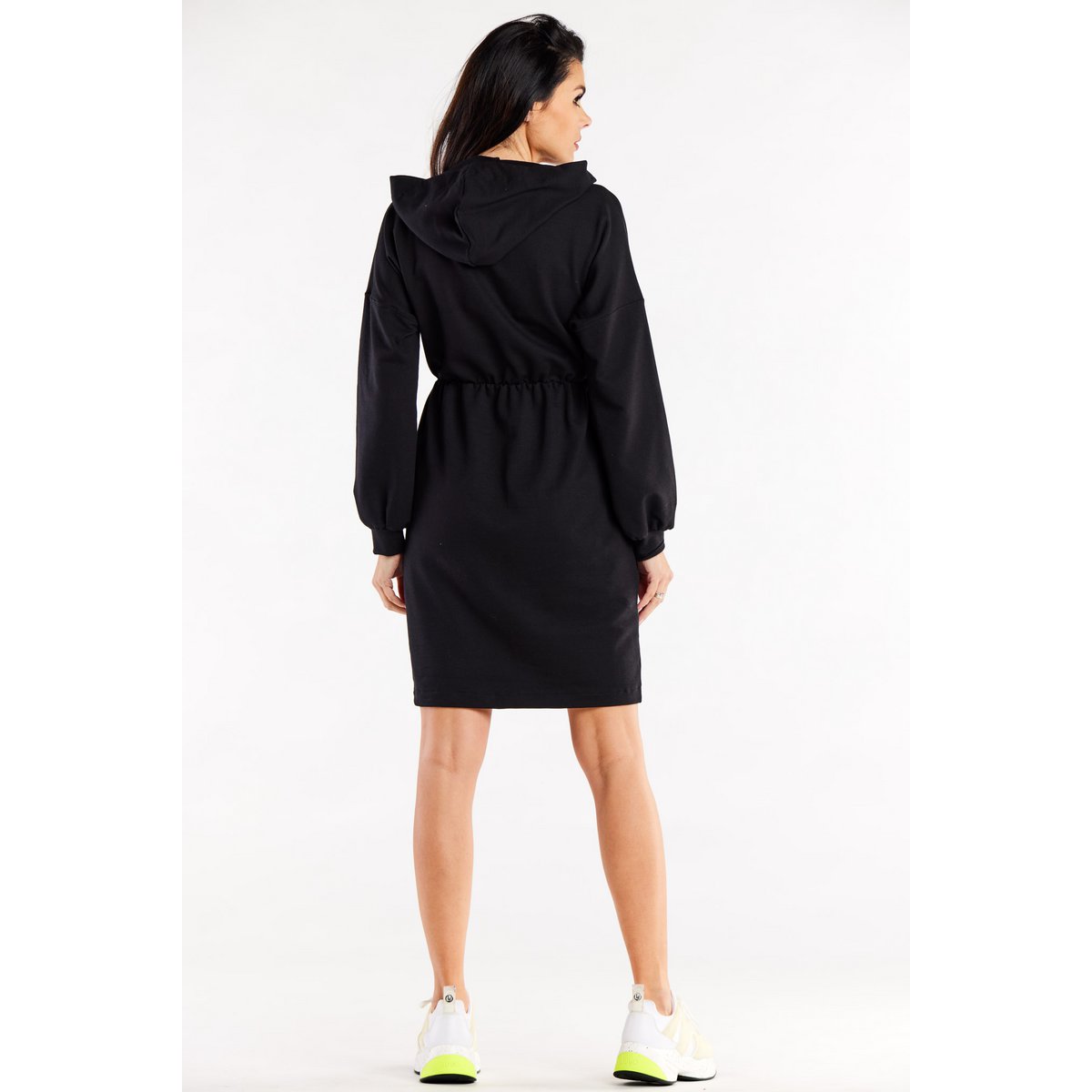 Losse katoenen jurk in hoodiestijl, zwart