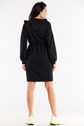 Losse katoenen jurk in hoodiestijl, zwart